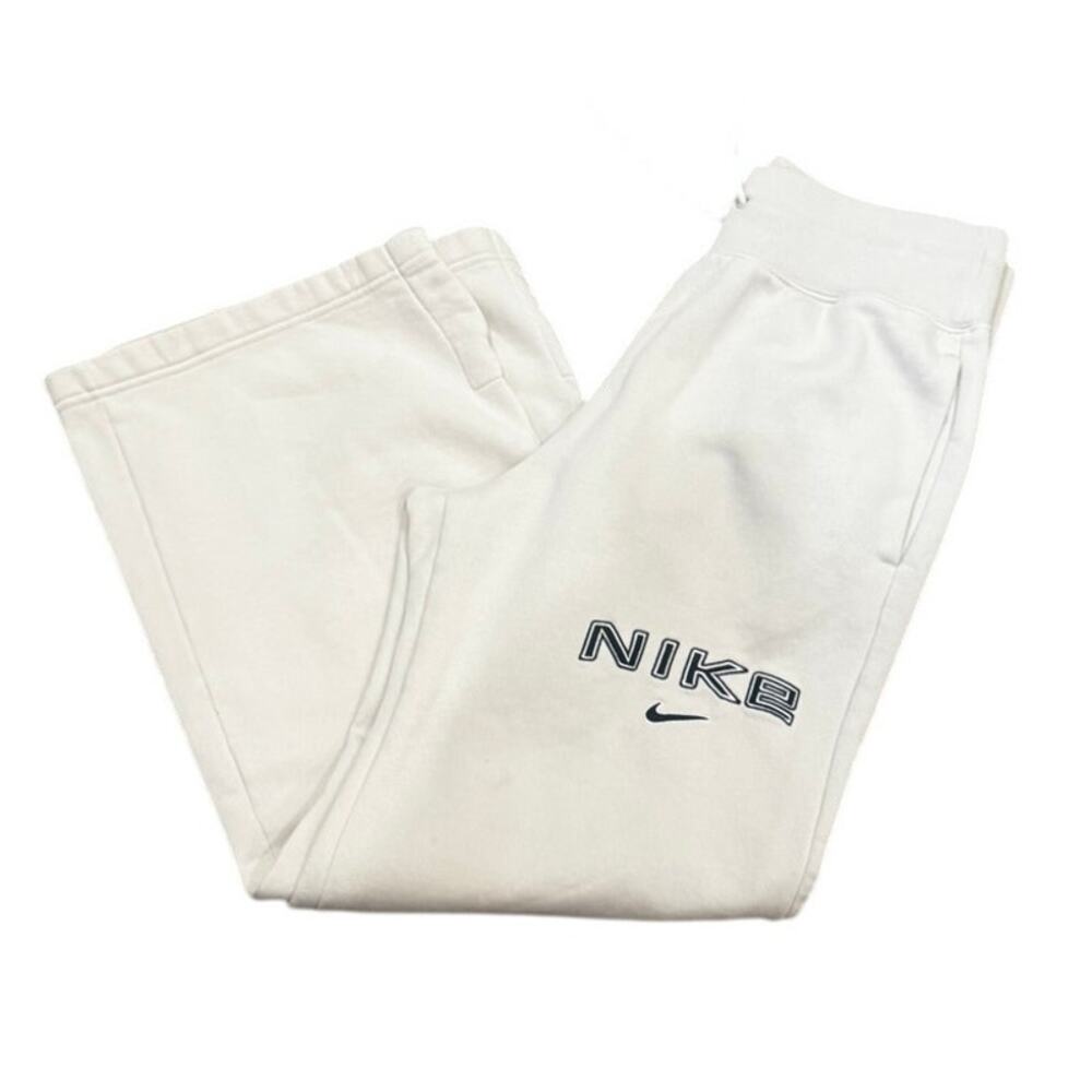 Nike Sportswear Phoenix Fleece Wide Leg Sweatpants Cream Embroidered Logo Med - Picture 3 of 5